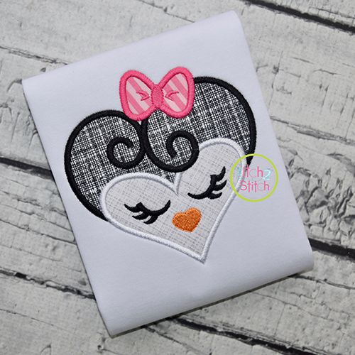 Heart Penguin Face Applique | Machine Embroidery Designs by JuJu