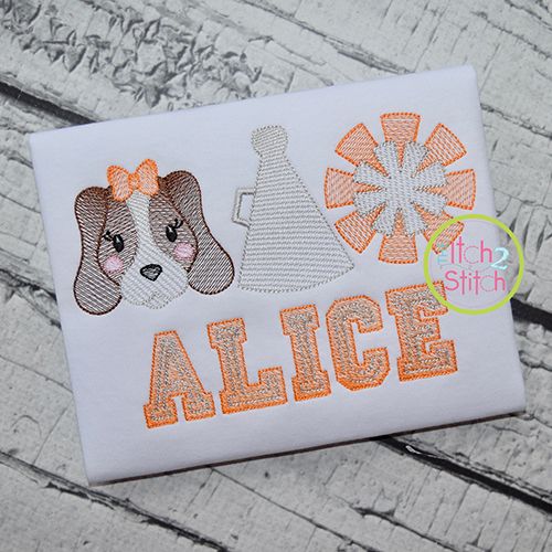 Hound Dog Cheer Trio Sketch Embroidery | Machine Embroidery Designs by JuJu