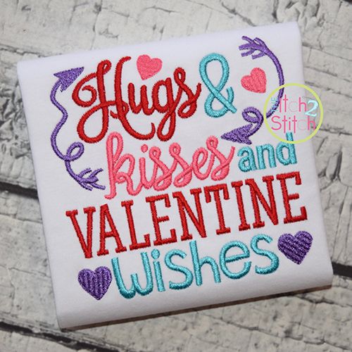 Hugs, Kisses, and Valentine Wishes Embroidery | Machine Embroidery Designs by JuJu