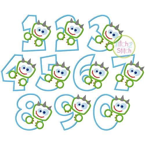 Monster Numbers Set Applique | Machine Embroidery Designs by JuJu