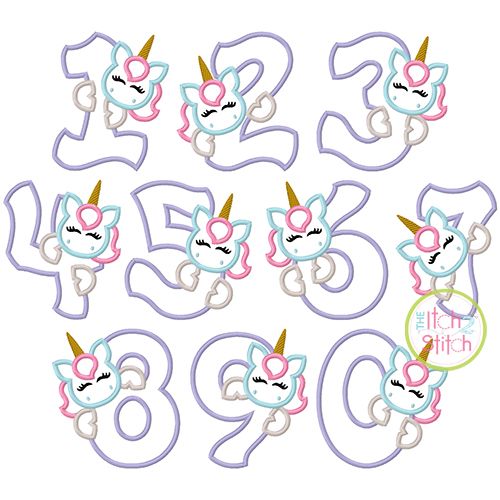 Unicorn Numbers Set Applique | Machine Embroidery Designs by JuJu