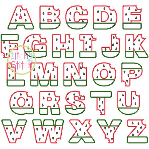 Watermelon Alphabet Applique Set | Machine Embroidery Designs by JuJu