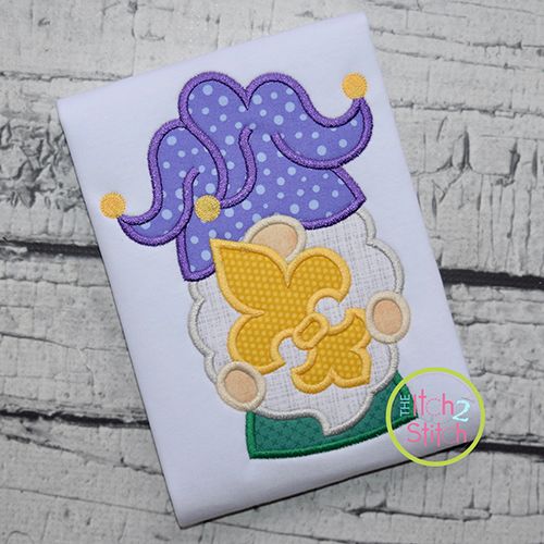 Gnome Mardi Gras Applique Design | Machine Embroidery Designs by JuJu