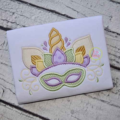 Unicorn Horn with Mardi Gras Mask Applique | Machine Embroidery Designs by JuJu