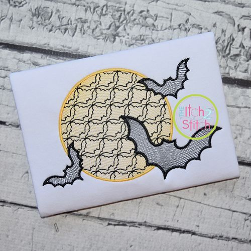 Moon and Bats Motif Embroidery | Machine Embroidery Designs by JuJu