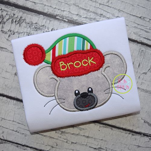 Winter Mouse Face Boy Applique | Machine Embroidery Designs by JuJu