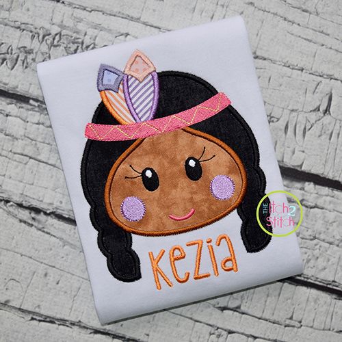 Native American Head Girl Applique | Machine Embroidery Designs by JuJu