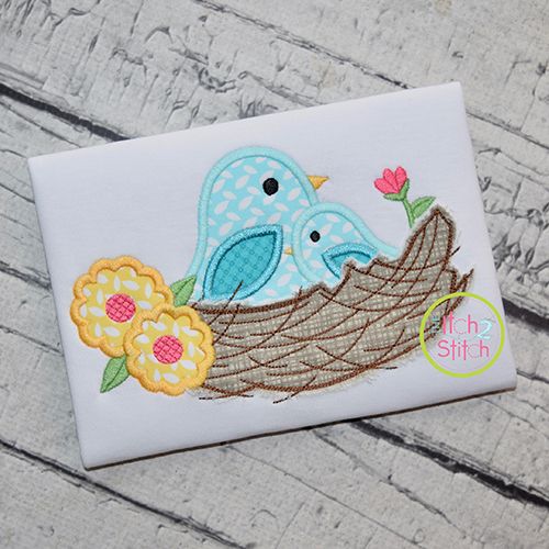 Nest with Birds Applique Design | Machine Embroidery Designs by JuJu