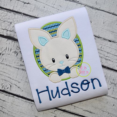 Oval Bunny Boy Applique | Machine Embroidery Designs by JuJu