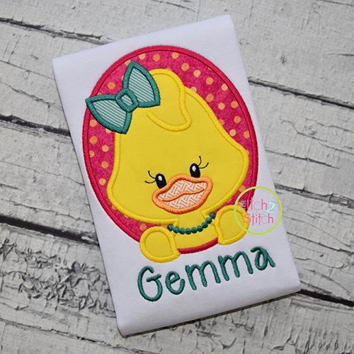 Oval Duck Girl Applique | Machine Embroidery Designs by JuJu