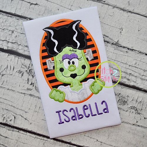 Oval Frankenstein Bride Applique | Machine Embroidery Designs by JuJu
