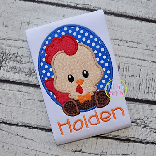 Oval Rooster Boy Applique | Machine Embroidery Designs by JuJu