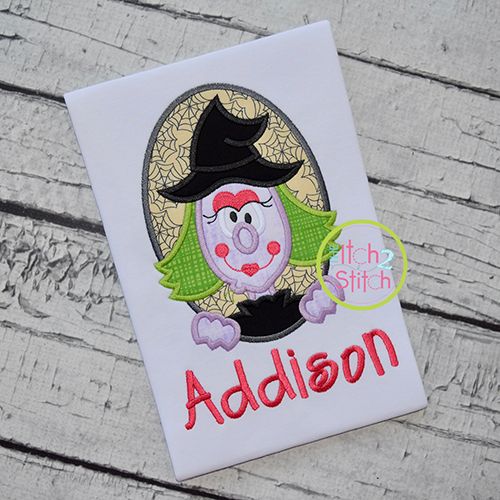 Oval Witch Applique | Machine Embroidery Designs by JuJu