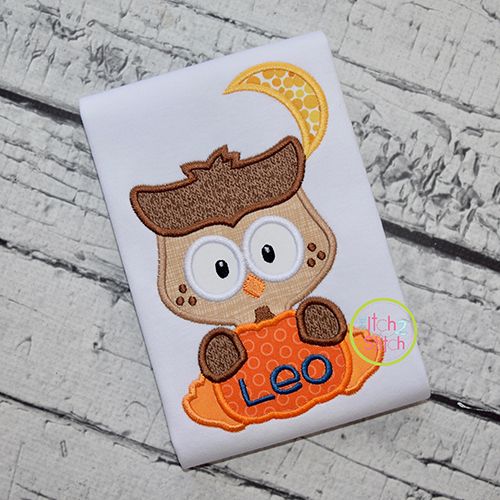Owl with Pumpkin Boy Applique | Machine Embroidery Designs by JuJu