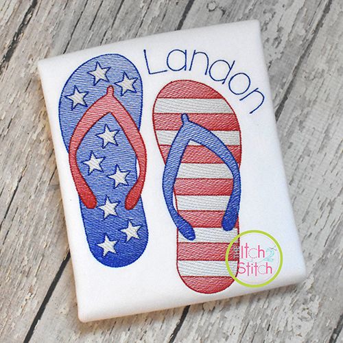 Patriotic Flip Flops Sketch | Machine Embroidery Designs by JuJu