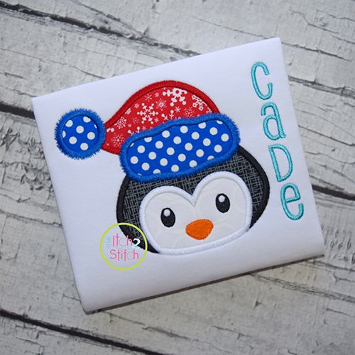 Winter Penguin Face Boy Applique | Machine Embroidery Designs by JuJu