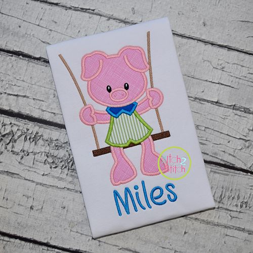 Piggy in the Swing Boy Applique | Machine Embroidery Designs by JuJu
