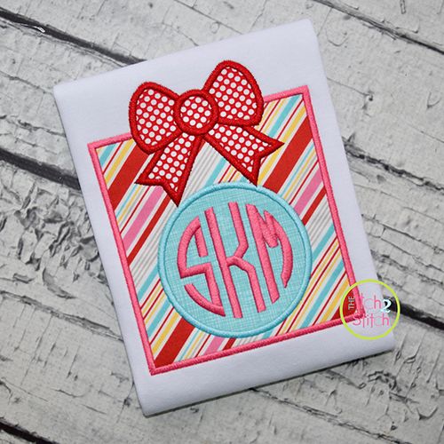 Christmas Present Monogram Applique Frame | Machine Embroidery Designs by JuJu