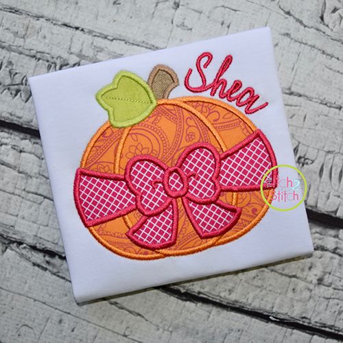 Pumpkin Big Bow Applique | Machine Embroidery Designs by JuJu