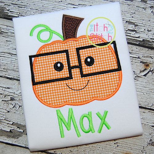 Pumpkin Glasses Boy Applique | Machine Embroidery Designs by JuJu