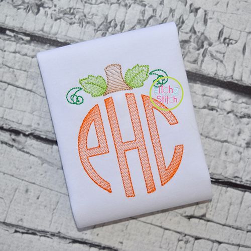 Pumpkin Monogram Topper Sketch Embroidery | Machine Embroidery Designs by JuJu