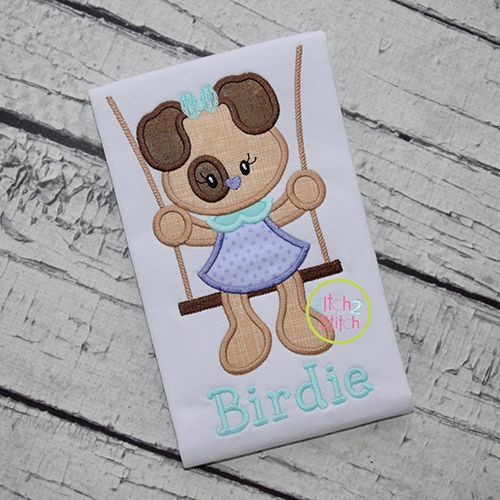 Puppy in the Swing Girl Applique | Machine Embroidery Designs by JuJu