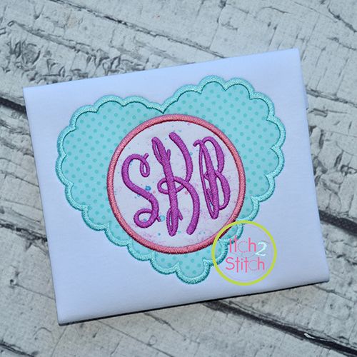 Scalloped Heart Monogram Applique Frame | Machine Embroidery Designs by JuJu
