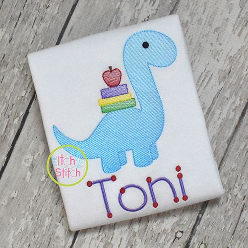 School Brontosaurus Sketch | Machine Embroidery Designs by JuJu