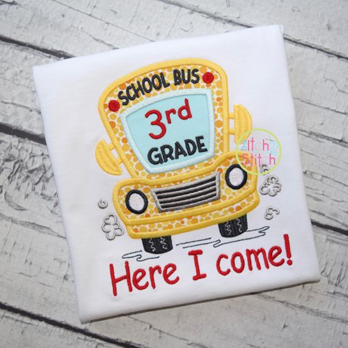School Bus Grades 3rd Applique | Machine Embroidery Designs by JuJu