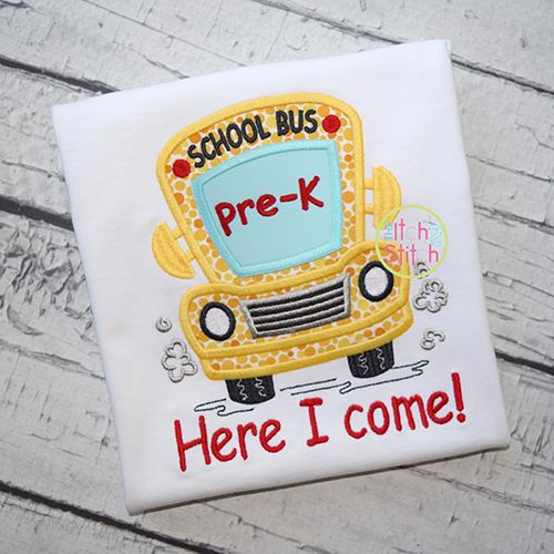 School Bus Grades Pre-K Applique | Machine Embroidery Designs by JuJu