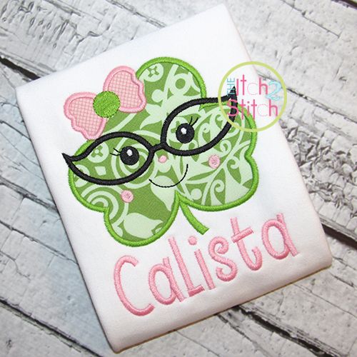 Shamrock Glasses Girl Applique | Machine Embroidery Designs by JuJu