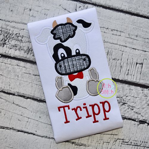 Sitting Cow Boy Applique | Machine Embroidery Designs by JuJu