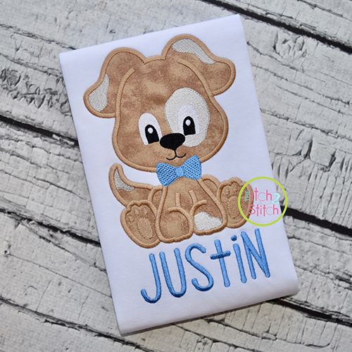 Sitting Dog Boy Applique | Machine Embroidery Designs by JuJu