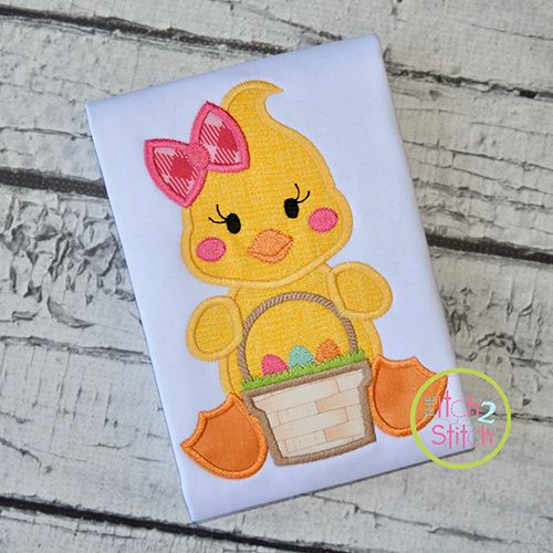 Sitting Duck Basket Girl Applique | Machine Embroidery Designs by JuJu