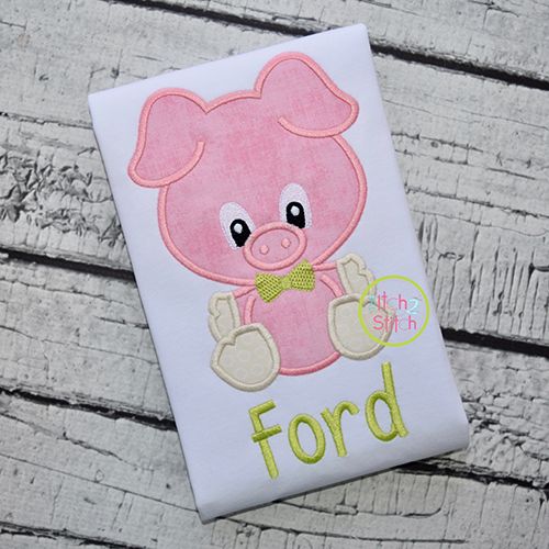 Sitting Pig Boy Applique | Machine Embroidery Designs by JuJu