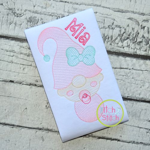 Gnome Baby Girl Sketch | Machine Embroidery Designs by JuJu