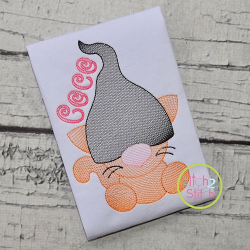 Gnome Cat Sketch | Machine Embroidery Designs by JuJu