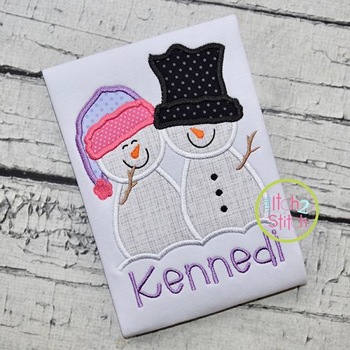 Snowman Couple Applique | Machine Embroidery Designs by JuJu