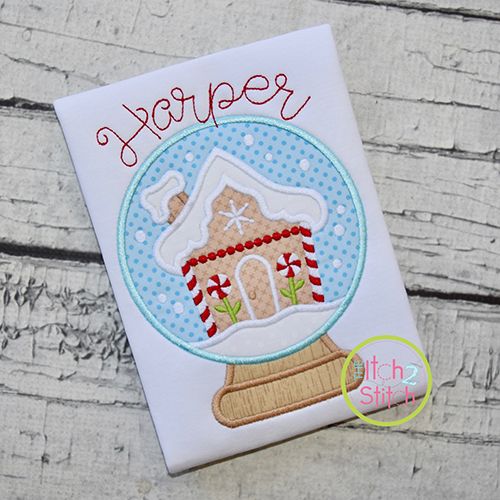 Snow Globe Gingerbread House Applique | Machine Embroidery Designs by JuJu