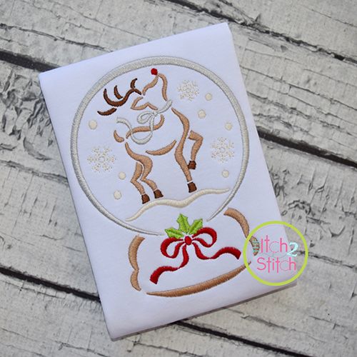 Snow Globe Reindeer Embroidery | Machine Embroidery Designs by JuJu