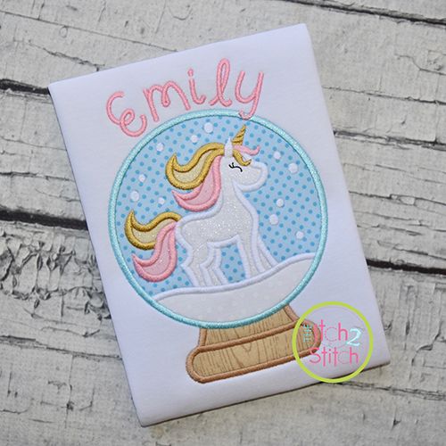 Snow Globe Unicorn Applique | Machine Embroidery Designs by JuJu