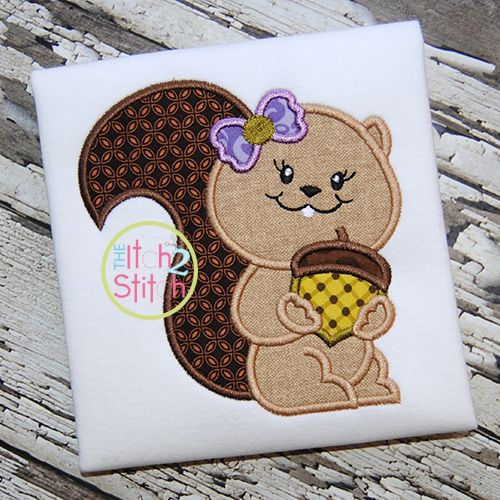 Squirrel Acorn Girl Applique | Machine Embroidery Designs by JuJu