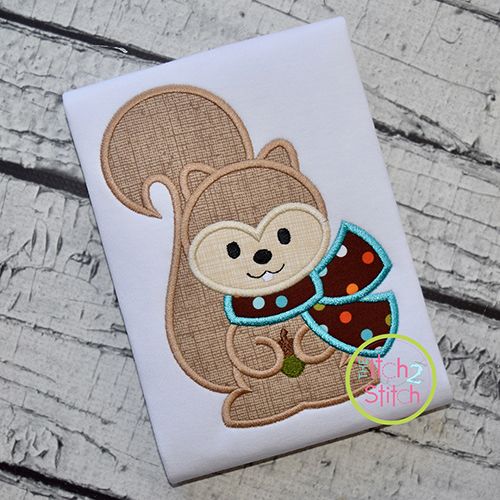 Squirrel with Scarf Boy Applique | Machine Embroidery Designs by JuJu