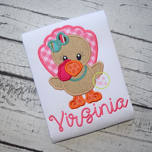 Standing Turkey Girl Applique | Machine Embroidery Designs by JuJu