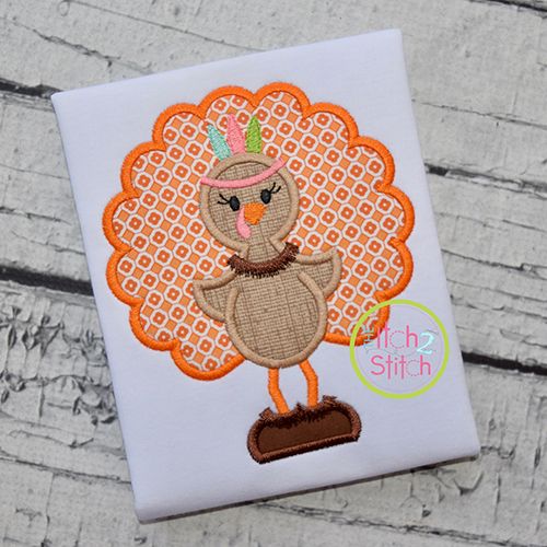 Standing Turkey In Headdress Applique | Machine Embroidery Designs by JuJu