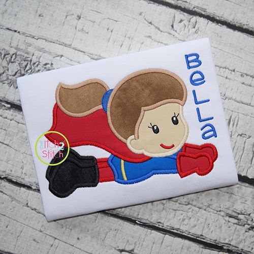Superhero Flying Girl Applique | Machine Embroidery Designs by JuJu