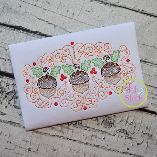 Super Swirly Acorn Trio Sketch Embroidery | Machine Embroidery Designs by JuJu