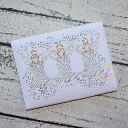 Super Swirly Angel Trio Sketch Embroidery | Machine Embroidery Designs by JuJu