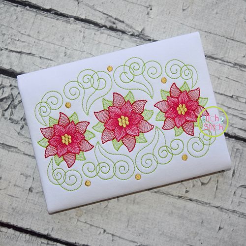 Super Swirly Poinsettia Trio Sketch Embroidery | Machine Embroidery Designs by JuJu
