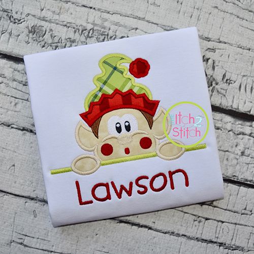 Surprised Elf Boy Peeker Applique | Machine Embroidery Designs by JuJu
